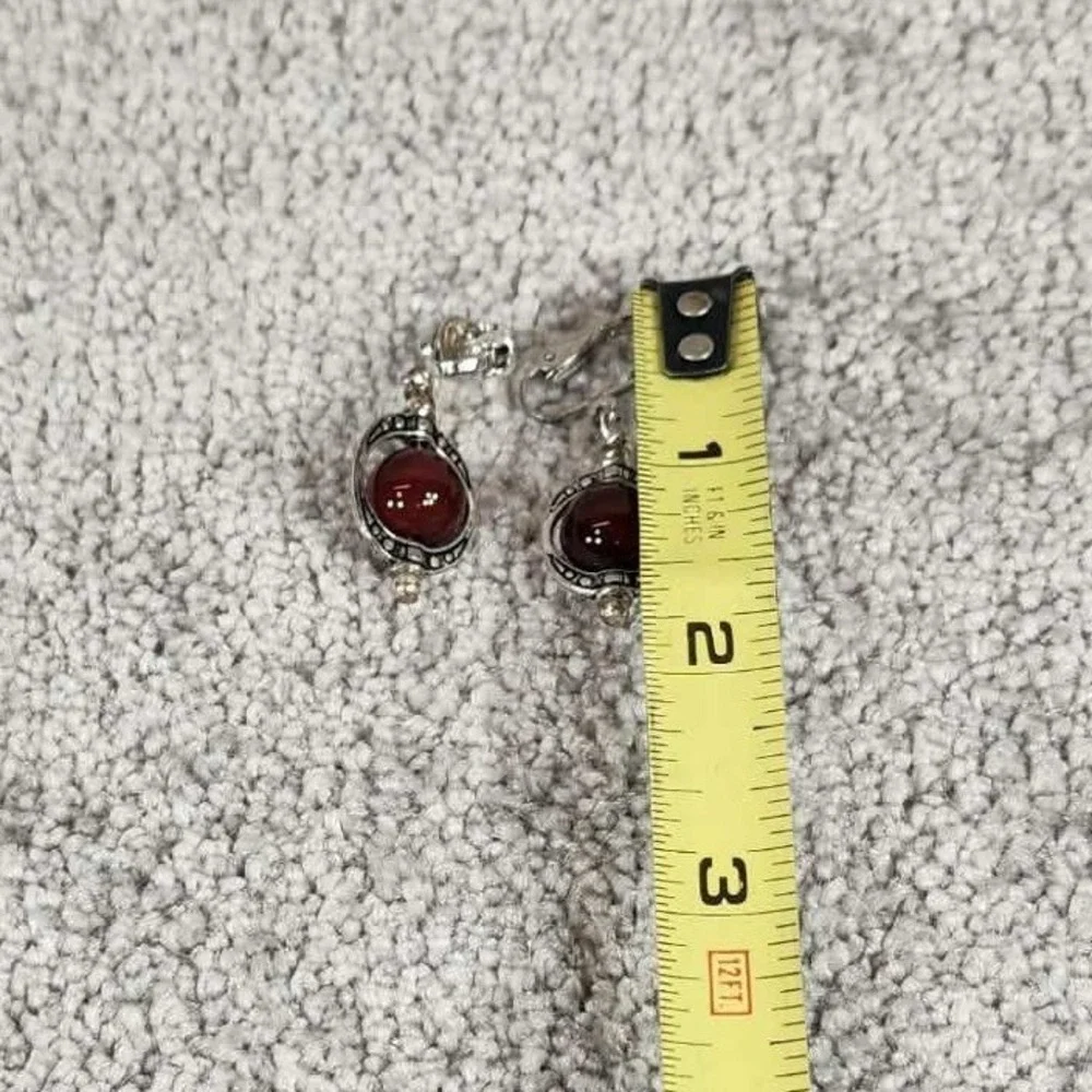 Unbranded‎ Clip On Earrings Red Silver Tone Boho Drop Dangle Women OS